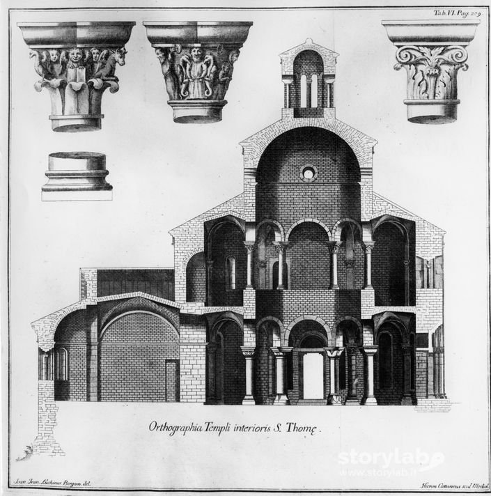 Disegno della sezione e dei capitelli della Rotonda di San Tomè di Almenno San Bartolomeo