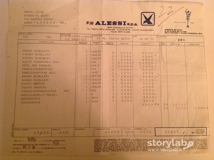 Lovere. Fattura commerciale anno 1971