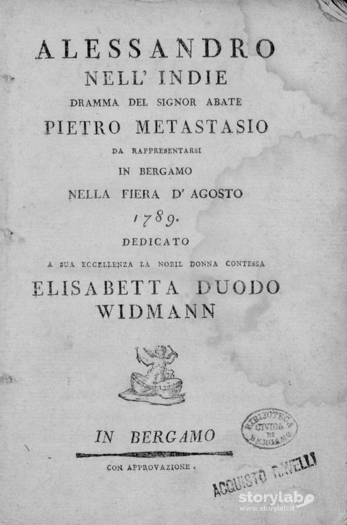 Frontespizio libretto dell'Opera "Alessandro nell'Indie"