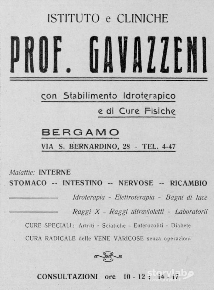 Pubblicità Cliniche Gavazzeni 1929