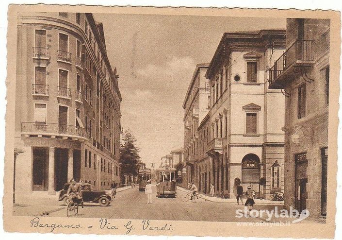 Bergamo via Verdi cartolina tram