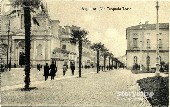 Bergamo sentierone chiesa S. Bartolomeo via Tasso cartolina