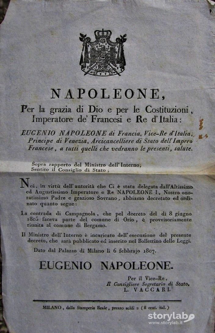 Campagnola "Provvisoriamente" Unita A Bergamo 1805
