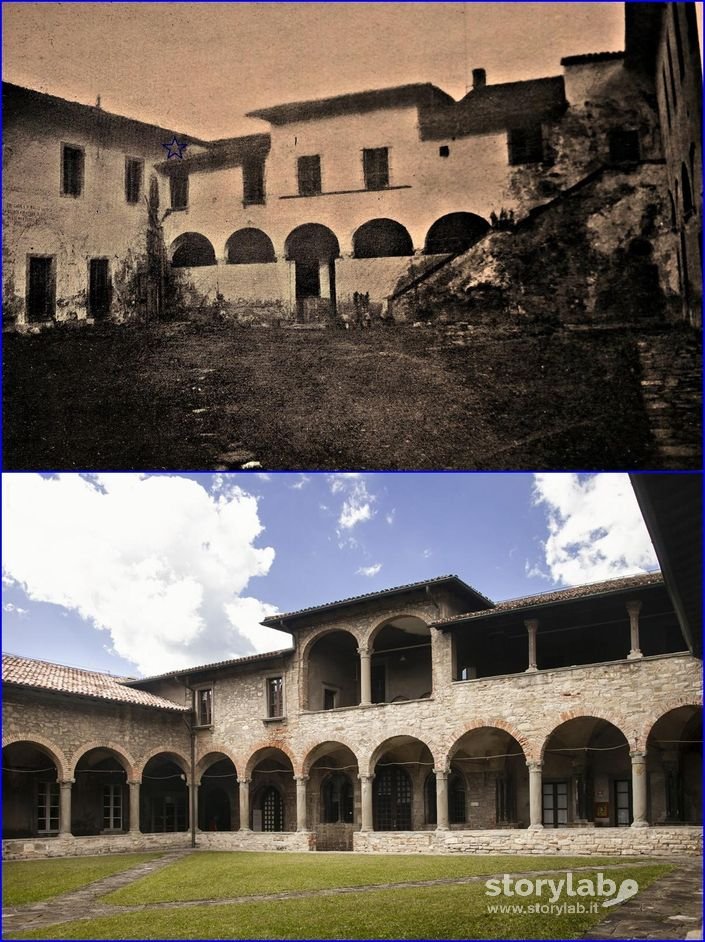 Chiostro di S. Francesco prima e dopo la sistemazione.