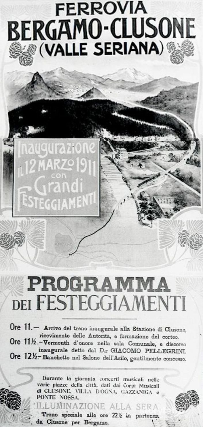 Locandina Inaugurazione Linea Del Treno Bergamo - Clusone 1911