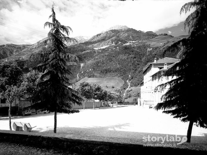 Alberi, Casa, Montagne Sullo Sfondo